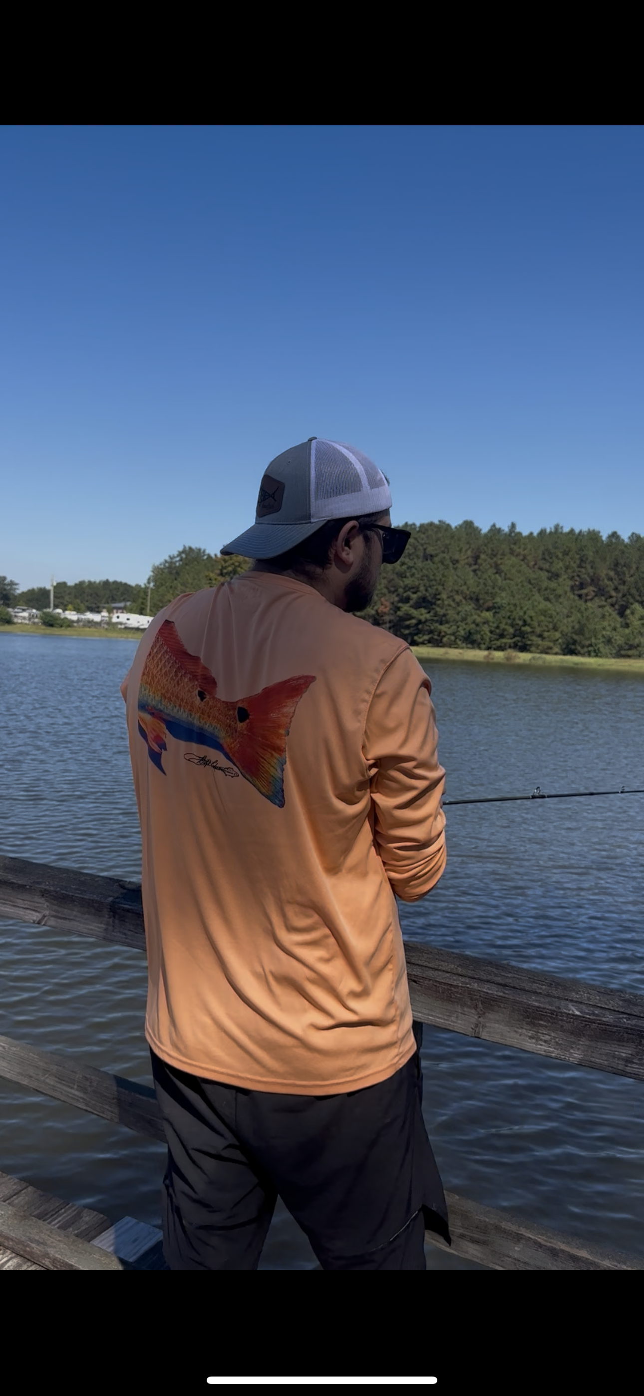 Redfish Tail on Orange Performance Fishing Shirt | UPF 50+ Sun Protecting