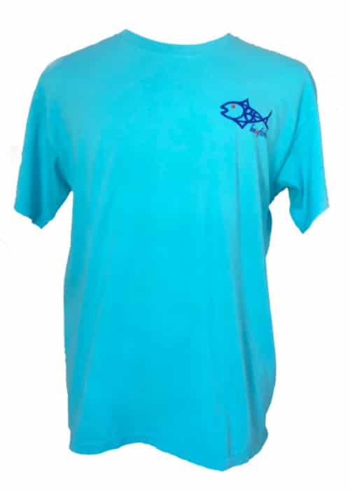 Sea Turtle T-Shirt - Comfort Colors Cotton in blue with a small fish logo on the front. Lightweight cotton tee for youth and adult sizes.