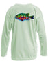 Santiago Snapper Kids Performance Fishing Shirt UPF 50+ in mint green with vibrant snapper fish graphic on back, long sleeve moisture-wicking fabric.