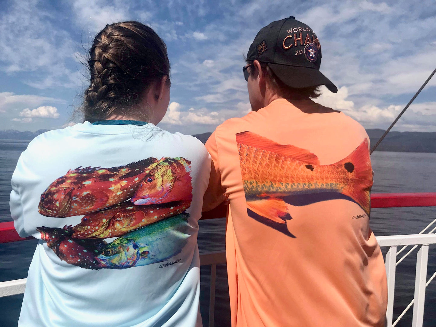 Adult Double Dot Redfish UPF 50+ Performance Fishing Shirt (Citrus)