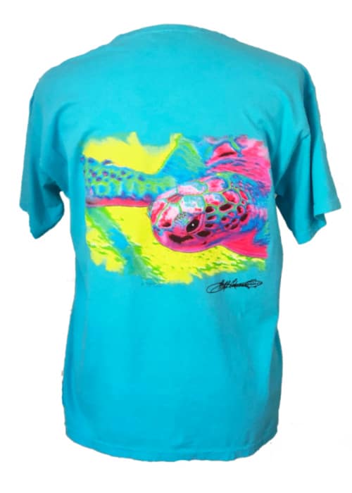 Sea Turtle T-Shirt - Comfort Colors Cotton in blue featuring a vibrant sea turtle graphic on the back. Ideal for fishing and outdoor wear.