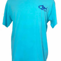 Sea Turtle T-Shirt - Comfort Colors Cotton in blue with a small fish logo on the front. Lightweight cotton tee for youth and adult sizes.