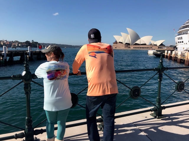 Redfish Tail on Orange Performance Fishing Shirt | UPF 50+ Sun Protecting