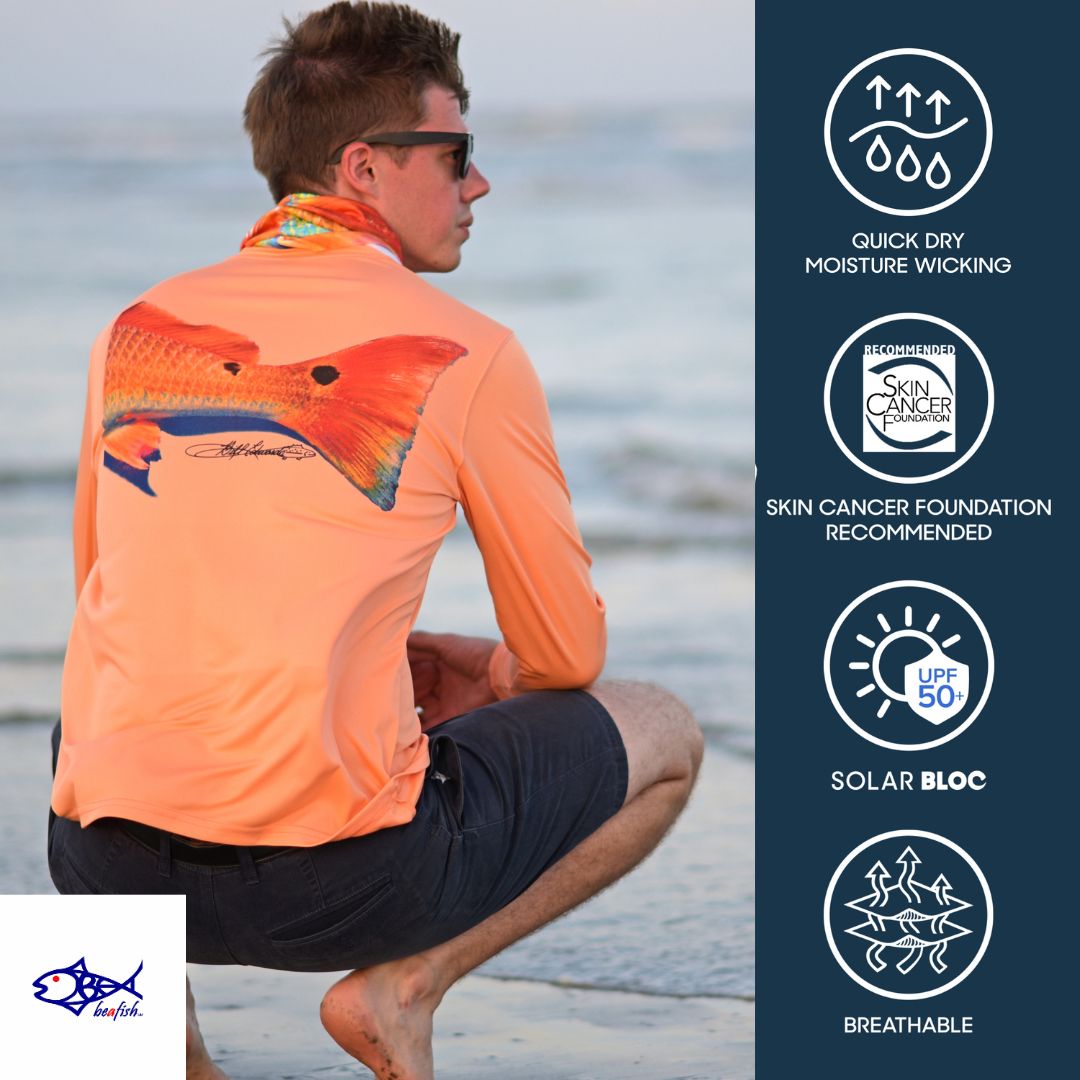 Adult Double Dot Redfish UPF 50+ Performance Fishing Shirt (Citrus)