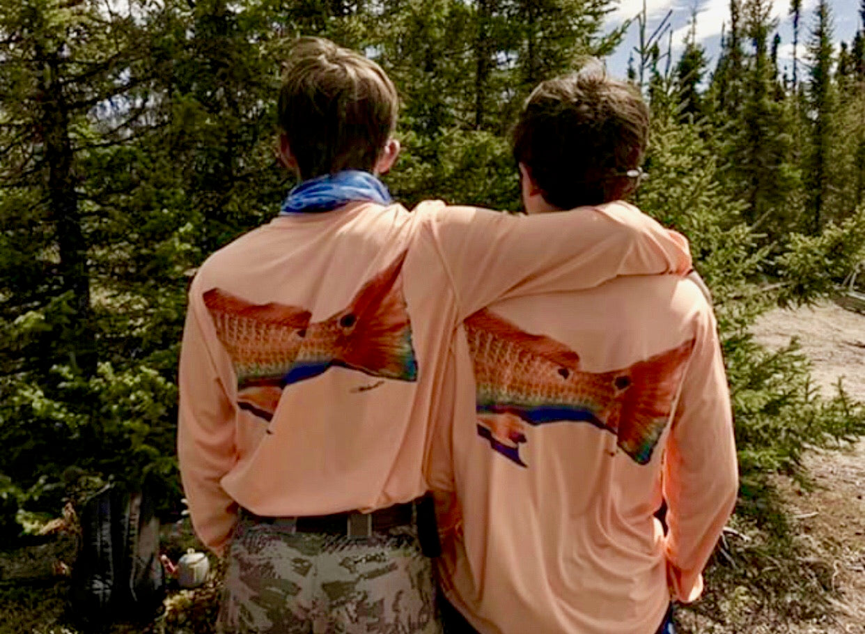 Redfish Tail on Orange Performance Fishing Shirt | UPF 50+ Sun Protecting