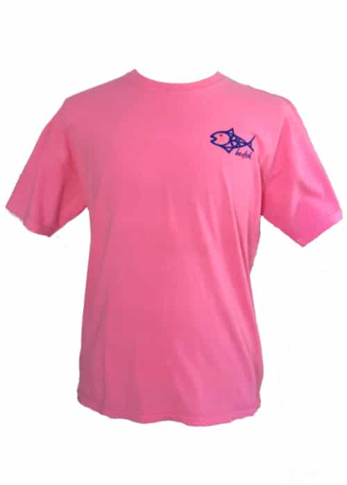Sea Turtle T-Shirt - Comfort Colors Cotton in pink with a small blue fish logo on the front. Soft cotton short sleeve for casual fishing style.