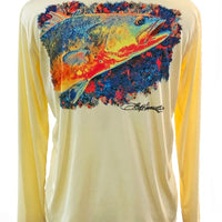 Back view of Speckled Trout UPF 50+ Fishing Shirt featuring vibrant trout artwork, ideal for sun protection and performance fishing.