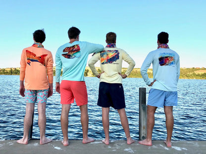 Redfish Tail on Orange Performance Fishing Shirt | UPF 50+ Sun Protecting